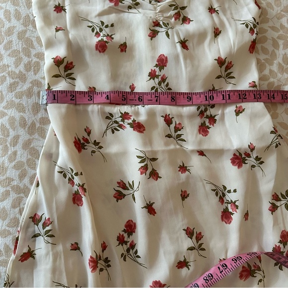 Moonsea White Pink Floral Spaghetti Strap Ruffle Smocked Back Midi Dress NWT L - Picture 15 of 16